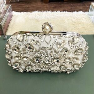 Crystal Covered Clutch w/Silver Chain New